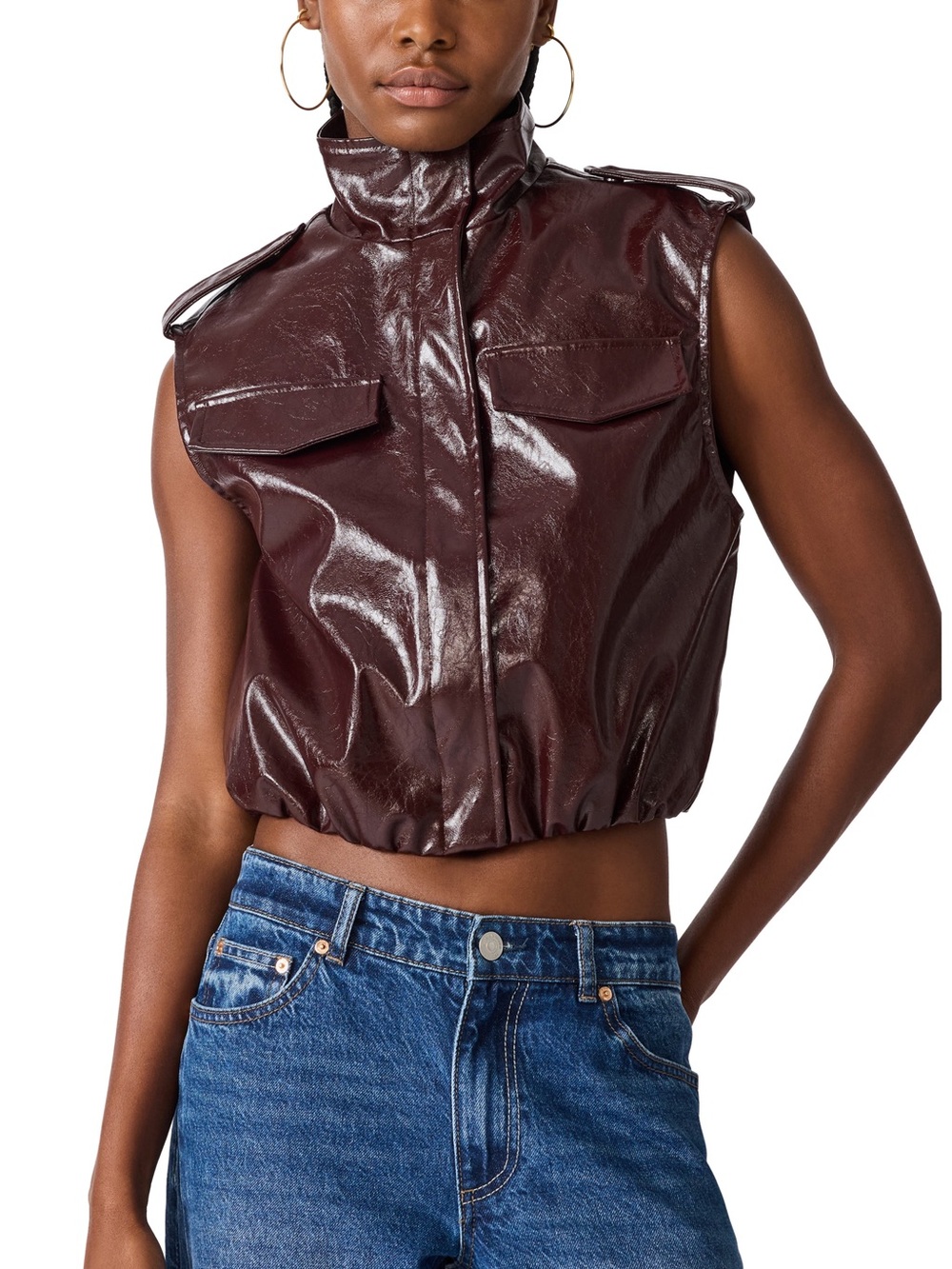Steve Madden Burgundy Patent Faux Leather Vest NWT M